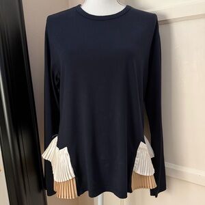 Clu Chic Navy Long Sleeve Top with Pleated Details